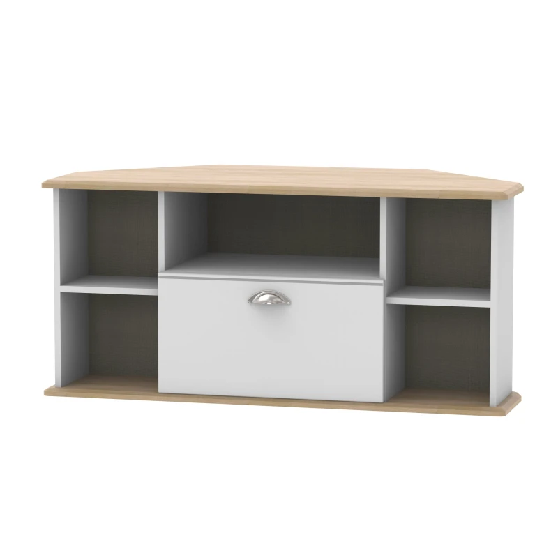 Image of Albert Corner TV Unit In Grey Matt & Oak (Ready Assembled)