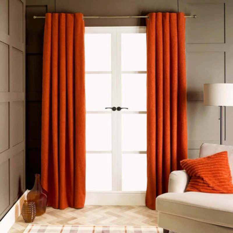 Image of OHS OHS Pair Of Boucle Curtains Eyelet Blackout in Burnt Orange Size: 168cm width x 229cm drop Burnt Orange 168cm width x 229cm drop Unisex 50274342