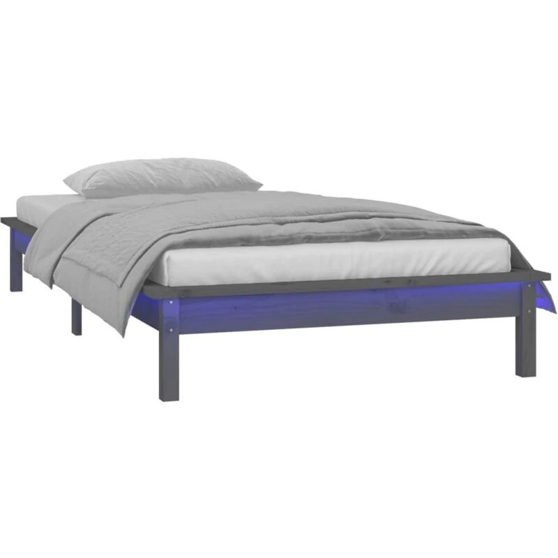 Image of vidaXL LED Bed Frame Grey 90x190cm Single Solid Wood, Grey 820638