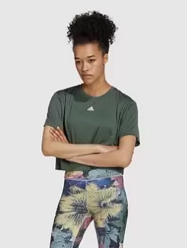 Image of adidas Yoga Studio Crop T-Shirt - Dark Green, Dark Green, Size L, Women
