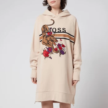 Image of Hugo Boss Tiger Graphic Longline Hoodie Beige Size M Women