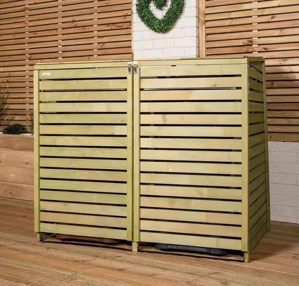 Image of 1.34m x 1.2m Large Wooden Outdoor Garden Double Wheelie Bin Store Storage for 2 Bins