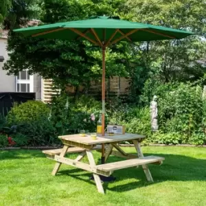 Image of Rowlinson 4ft Picnic Table with 2.7 m Parasol and Base, Green