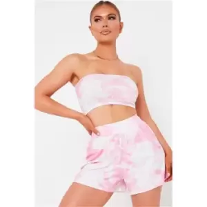 Image of I Saw It First Pink Tie Dye High Waisted Loose Fit Shorts - Pink