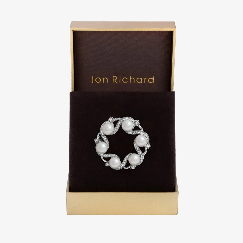 Image of Jon Richard Silver Plated Pearl Wreath Brooch - Gift Box Jewellery Sets One Size Silver 72242411000