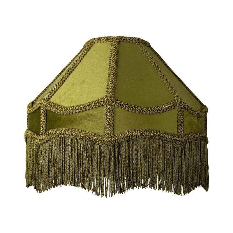 Image of Happy Homewares Traditional Victorian Empire Soft Velvet Lamp Shade with Lengthy Tassels in Olive Size: 12" Olive Unisex 12"
