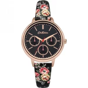 Image of Ladies Cath Kidston Kingswood Rose Charcoal Strap Multifunction Watch