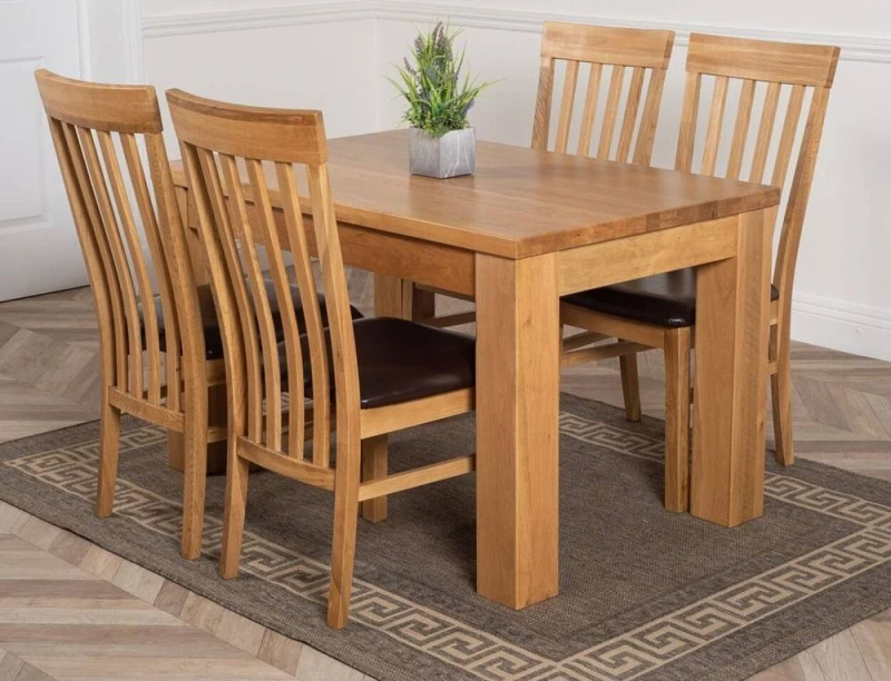 Image of Thats Furniture Dakot 127 x 82cm Oak Small Dining Table & 4 Harvard Chairs in Brown Size: 127 x 82cm Brown Unisex 127 x 82 cm