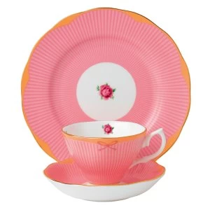 Image of Royal Albert Sweet stripe 3pc set teacup saucer 20cm plate