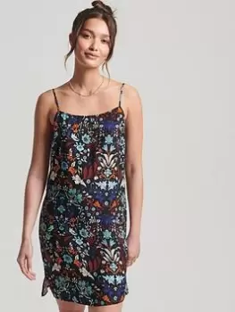 Image of Superdry Studios Cupro Mini Dress -navy, Navy, Size 16, Women