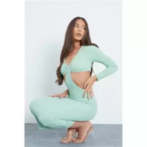 Image of I Saw It First Sage Crinkle Rib Knot Front Mini Dress - Green