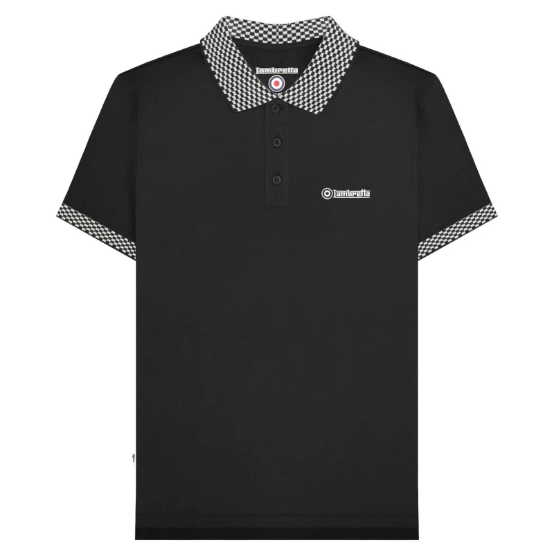 Image of Lambretta Lambretta Men SS25 Two Tone Polo Shirt in Black Size: Small Black S Male 5063703650748