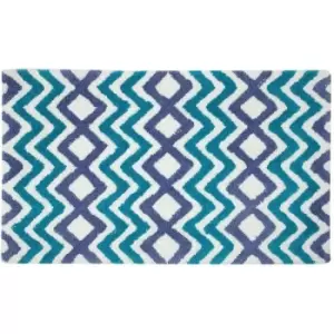 Image of Teal and Blue Chevron Cotton Bath Mat - Blue - Blue - Blue - Homescapes