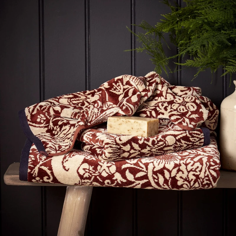 Image of Morris & Co Morris & Co 'Strawberry Thief' Towels in Red Size: Bath Sheet Red Bath Sheet Unisex 5016709663496