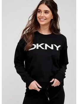 Image of DKNY SPORT Exploded Logo Crew Neck Jumper - Black/Silver, Black, Size L, Women