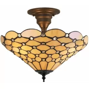 Image of Loops - Tiffany Glass Semi Flush Ceiling Light Amber Geometric Inverted Shade i00161