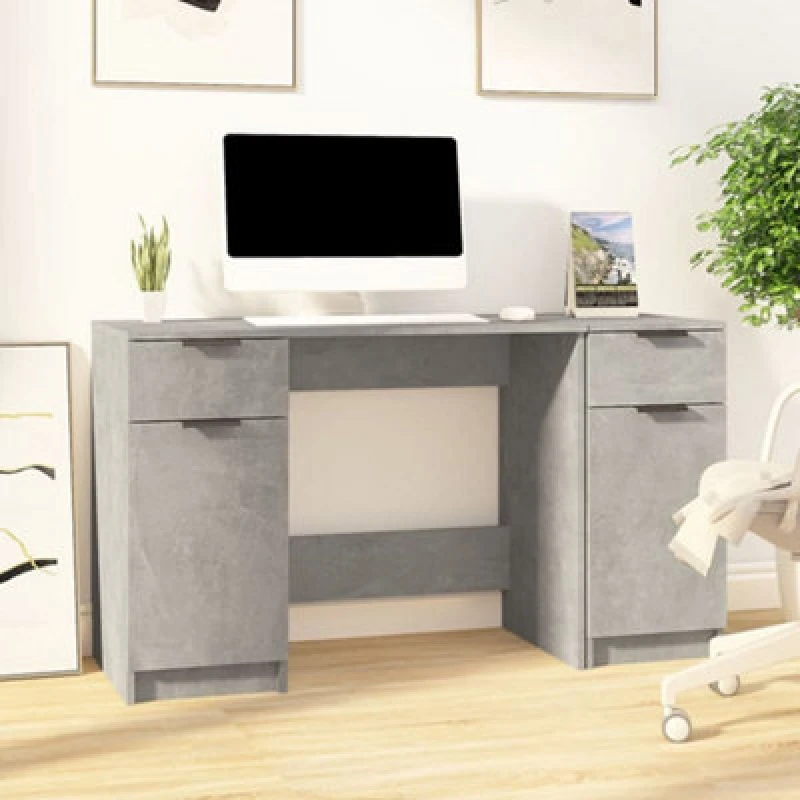 Image of Vidaxl Desk With Side Cabinet Concrete Grey Engineered Wood, Grey 3115911