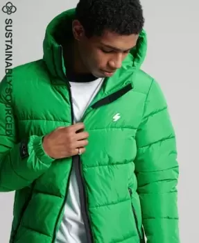 Image of Superdry Mens Sports Puffer Hooded Jacket Green / Oregon Green - Size: S