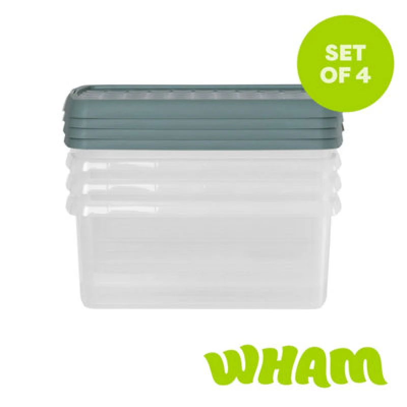 Image of Wham Clip 4X 10.5L Rectangular Plastic Storage Boxes With Clip Lock Lids. Ideal For Home, Office, Toys & More - Clear/green Milieu