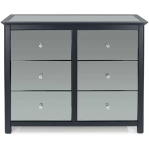 Image of 6 Drawer Dark Carbon Finish Chest of Drawers Mirrored Panels Bedroom Furniture