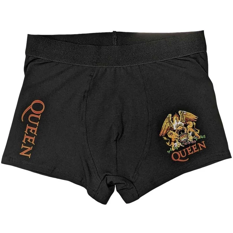 Image of Queen Queen Men Classic Crest Logo Boxer Shorts in Black Size: large Black L Male 5056737214024