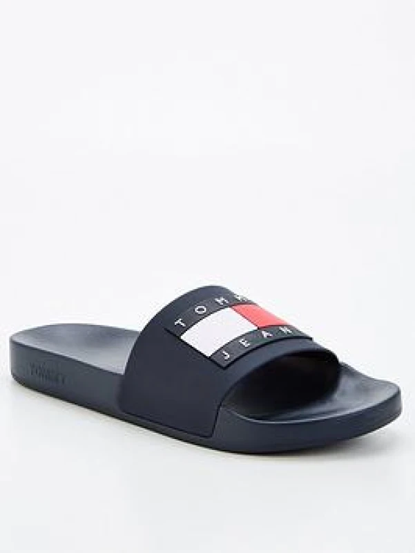 Image of Tommy Jeans flag pool slide sandals in navy & white Navy & White UK 10.5 (EU 45)