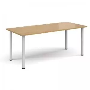 Image of Rectangular white radial leg meeting table 1800mm x 800mm - oak