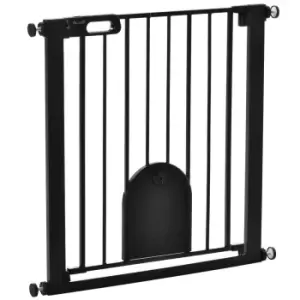 Image of Pawhut 75-82cm Pet Safety Gate Pressure W/ Small Door & Double Locking - Black