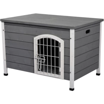 Image of Wooden Dog Crate Kennel House w/ Wire Door Lock Small Easy-Open Roof - Pawhut