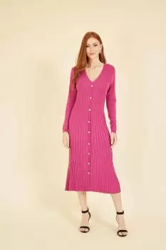 Image of Pink Knitted Button Down Shirt Dress