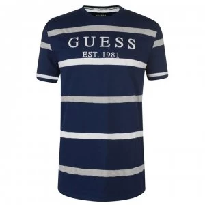 Image of Guess Emmet Stripe T Shirt - Navy S79C