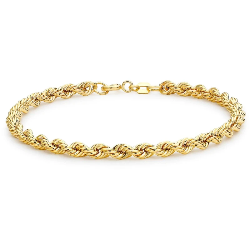 Image of Be You 9ct Gold Rope Chain Bracelet Yellow Gold unisex 7.5inch