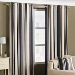 Image of Riva Home Broadway Modern Stripe Ringtop Eyelet Curtains (Pair) Polycotton Black (168X183Cm)