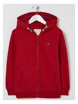 Image of FatFace Boys Zip Through Graphic Hoodie - Red, Size 8-9 Years