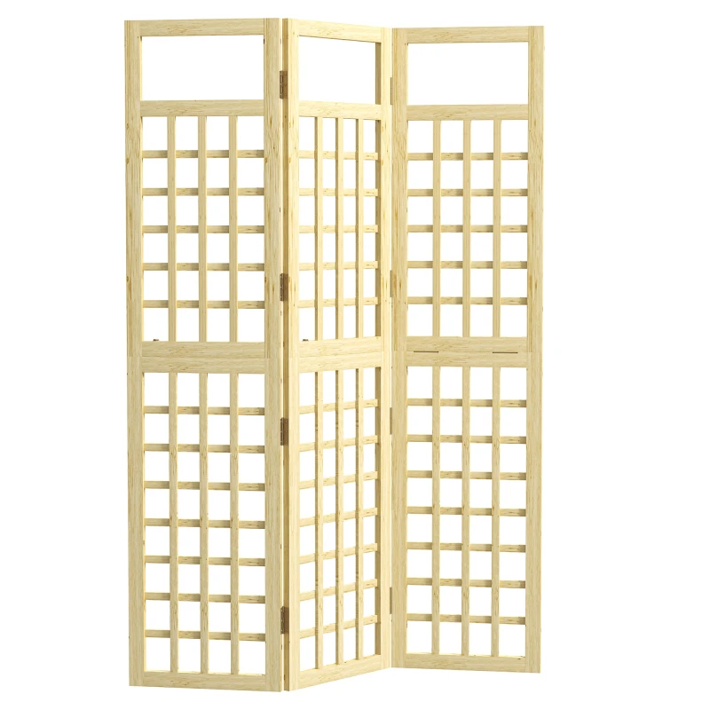 Image of Outsunny 3-Panel Wooden Garden Privacy Screen, Natural Wood Finish Natural
