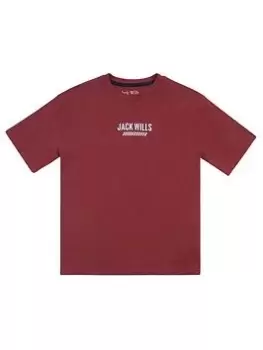 Image of Jack Wills Boys Ski Oversized T Shirt - Burgundy, Dark Red, Size 5-6 Years