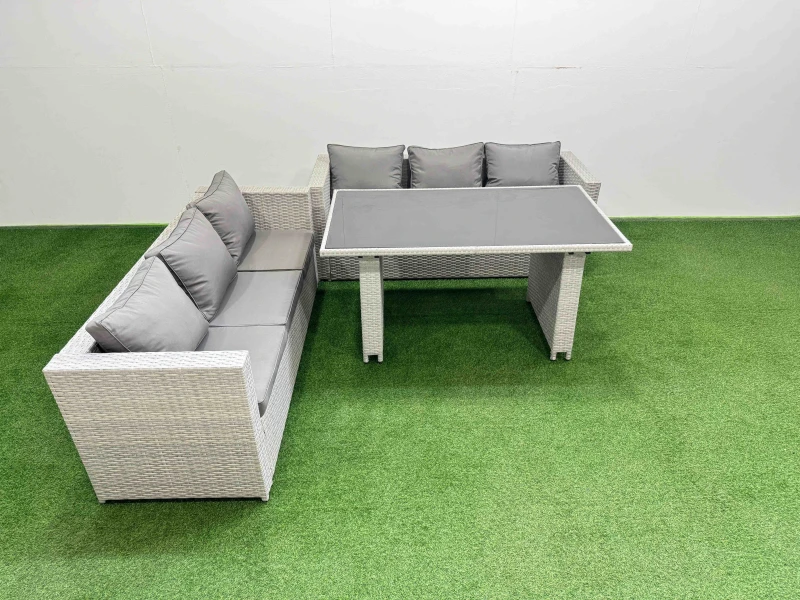 Image of Fimous 6-seater Patio Rectangular Table Sofa Set Light Grey Light Grey Unisex