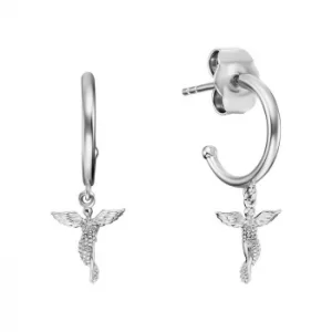 Image of Angel Whisperer Sterling Silver Guardian Angel Hoop Earrings