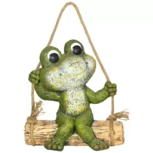 Image of Outsunny Hanging Garden Statue, Vivid Frog on Swing Art Sculpture, Outdoor Ornament Home Decoration, Green