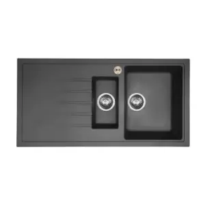 Image of Bristan - Gallery Quartz Easyfit 1.5 Bowl Kitchen Sink LH Drainer 1000mm L x 500mm W - Midnight Grey