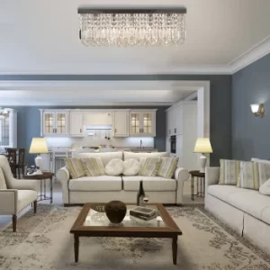 Image of HOMCOM Modern Crystal Ceiling Light Square Crystal Chandelier for Living Room, Dining Room, Hall, E14 Base, Silver