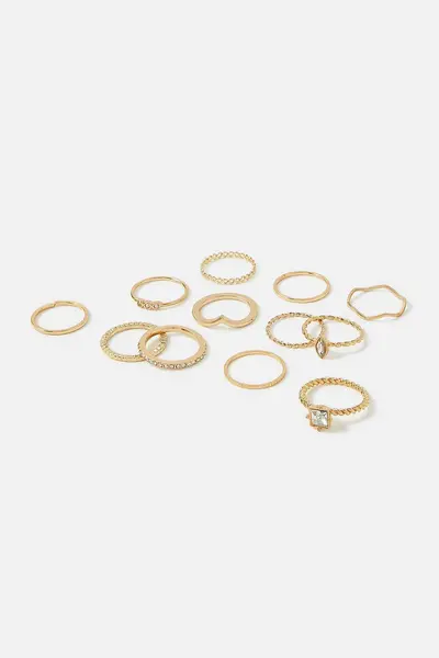 Image of Accessorize Crystal Rings 12 Pack Gold