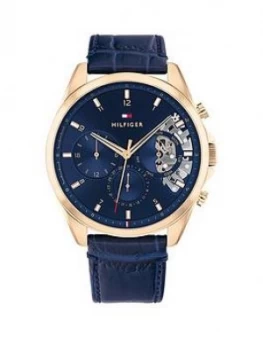Image of Tommy Hilfiger Carnation Gold Ip Case Blue Dial Blue Leather Strap Watch