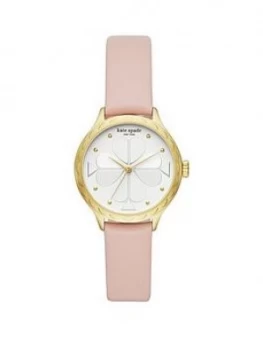 Image of Kate Spade New York Kate Spade Rosebank White and Gold Detail Scalloped Dial Nude Leather Strap Ladies Watch, One Colour, Women