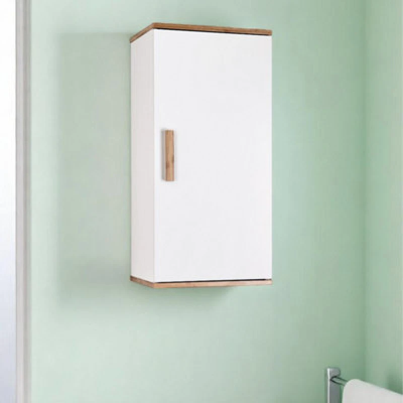 Image of Showerdrape Nola White & Bamboo Bathroom Wall Cabinet White