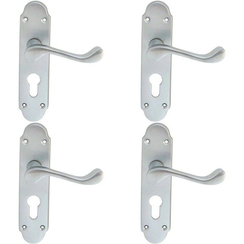 Image of Loops 4x PAIR Victorian Upturned Handle on Euro Lock Backplate 170 x 42 Satin Chrome Multi