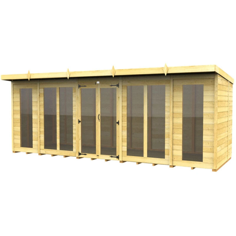 Image of Flat Pack Sheds DIY Sheds 18 x 6 Pent Summer House (Full Height Window), Brown 18X6PFHWSHFF
