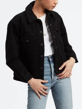 Image of Levis Ex Boyfriend Sherpa Denim Trucker Jacket - Black Size M Women