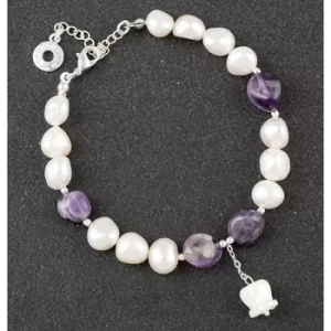 Image of Freshwater Pearl Amethyst SP Flower Charm Bracelet