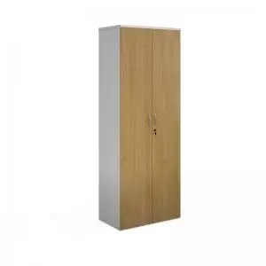 Image of Duo double door cupboard 2140mm high with 5 shelves - white with oak